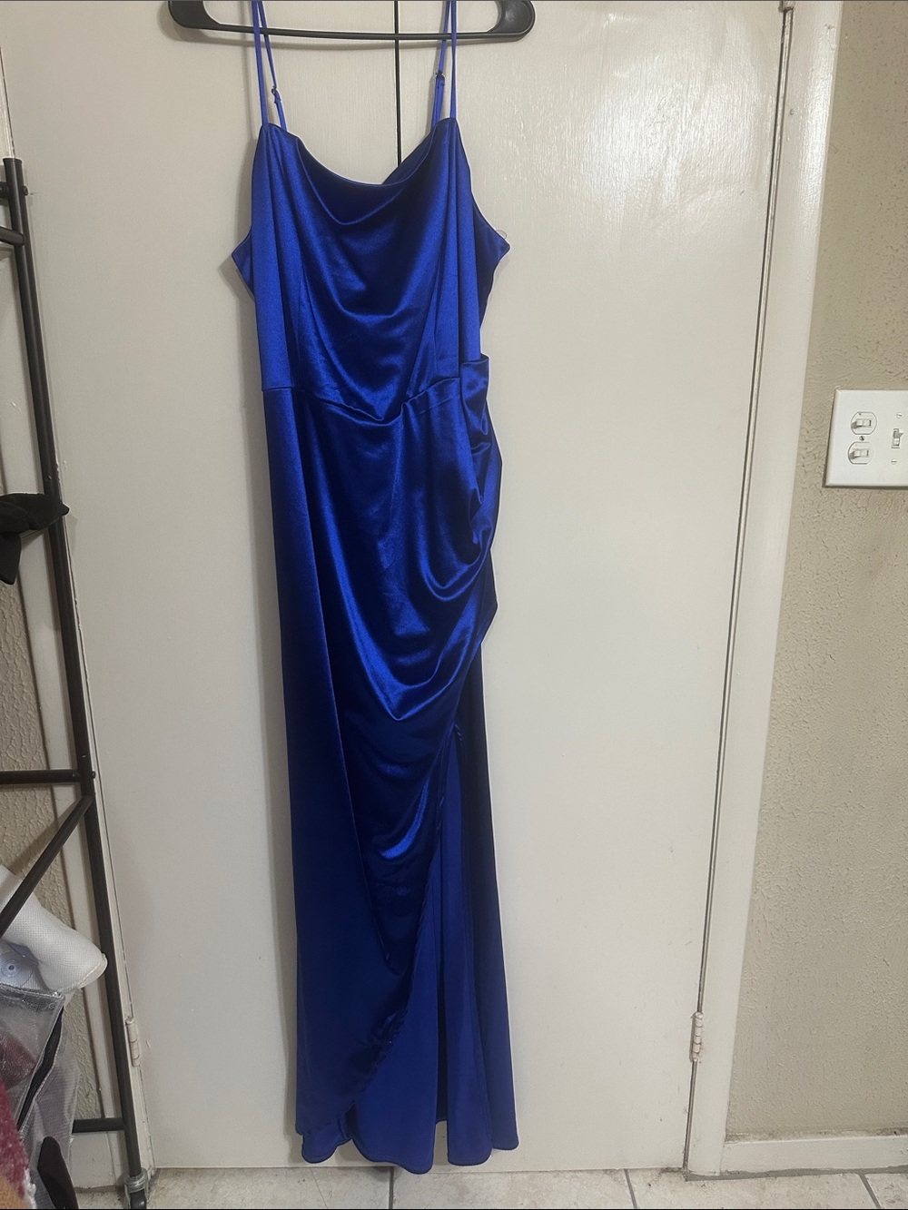 Honey and Rosie Royal Blue Satin Cowl Neck Maxi Dress